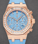 Royal Oak Offshore 37mm  in Rose Gold with Diamond Bezel On Blue Rubber Strap with Blue Dial