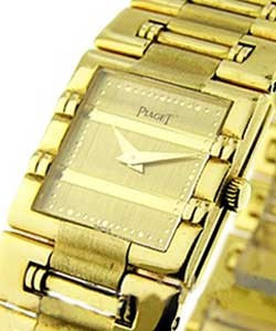 Lady's Square Dancer Mini Size in Yellow Gold  on Yellow Gold Bracelet with Champagne Dial