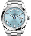 Day Date 40mm President in Platinum with Smooth Bezel on President Bracelet with Ice Blue Roman Dial