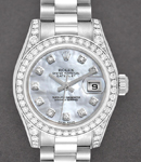 Mid Size 31mm President in White Gold with Diamond Bezel & Lugs on President Bracelet with MOP Diamond Dial