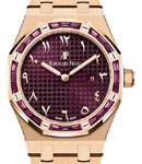 Royal Oak 33mm Quartz in Rose Gold with Purple Baguette Diamond Bezel - Special Edition on Rose Gold Bracelet with Purple Arabic Dial
