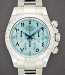 Daytona Cosmograph in Platinum with Baguette Diamond Bezel on Platinum Oyster Bracelet with Ice Blue Arabic Dial