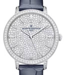 Patrimony 37mm in White Gold with Diamond Bezel on Blue Crocodile Leather Strap with Pave Diamond Dial