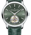 Traditionnelle Tourbillon 41mm in Platinium on Green Crocodile Leather Strap with Green Dial