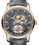 Traditionnelle Tourbillon Retrograde Date 41mm in Rose Gold on Grey Crocodile Leather Strap with Grey Skeleton Dial