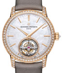 Traditionnelle Tourbillon 39mm in Rose Gold with Diamond Bezel & Lugs on Grey Satin Strap with Mother of Pearl Dial