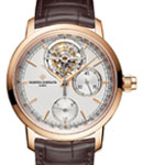 Traditionnelle Tourbillon Chronograph 42.5mm in Rose Gold on Brown Crocodile Leather Strap with Silver Dial