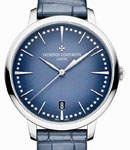 Patrimony 36.5mm Automatic in White Gold on Blue Alligator Leather Strap with Deep Blue Diamond Dial