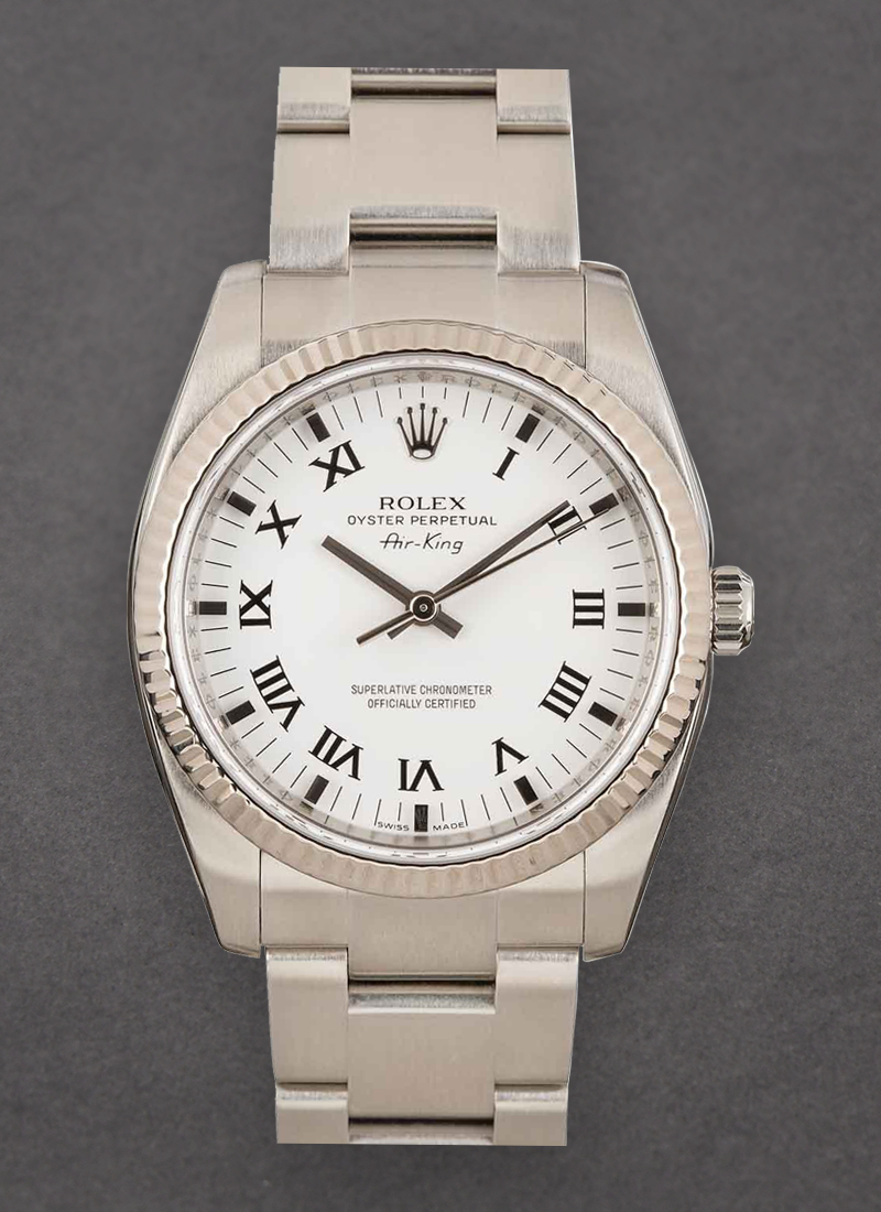 Pre-Owned Rolex Air King 34mm in Steel with White Gold Fluted Bezel