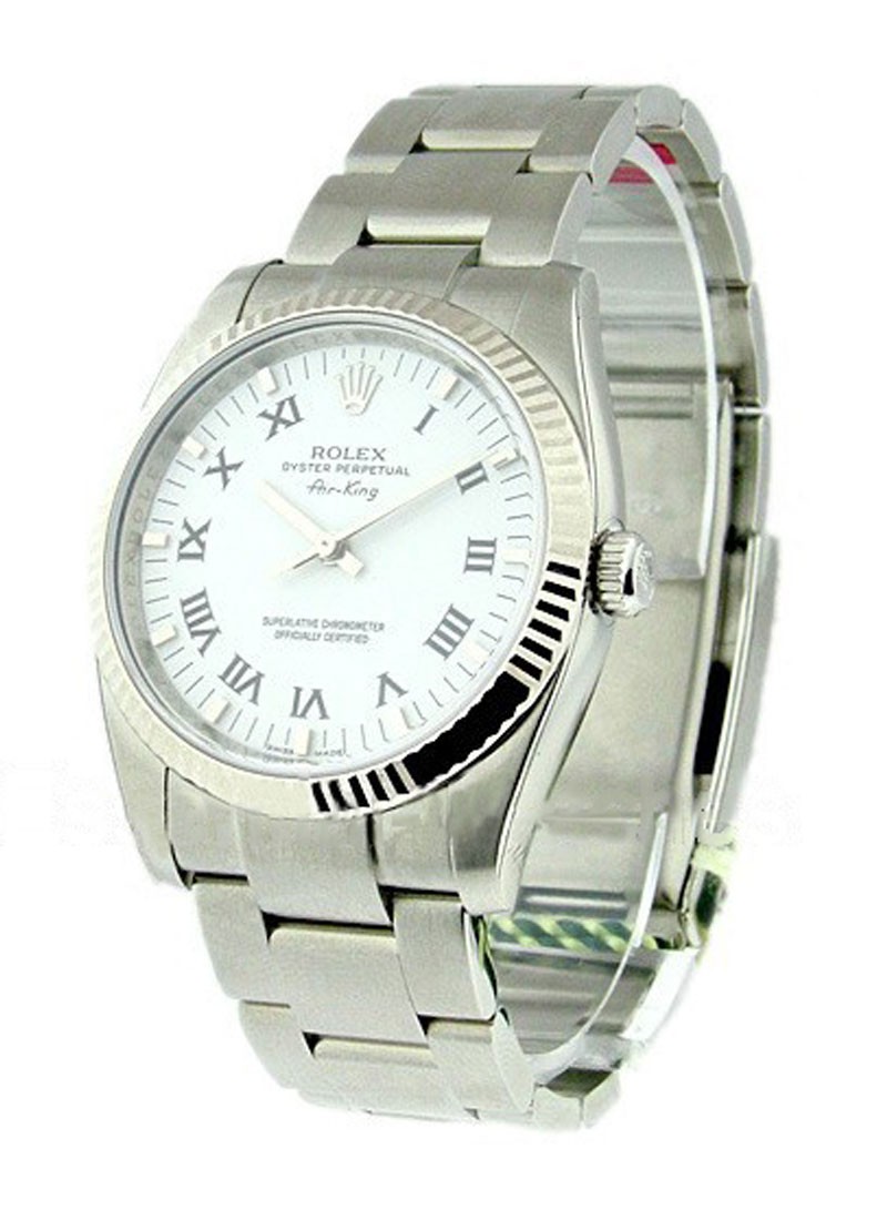 Pre-Owned Rolex Air King 34mm in Steel with White Gold Fluted Bezel