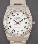 Air King 34mm in Steel with White Gold Fluted Bezel on Oyster Bracelet with White Roman Dial