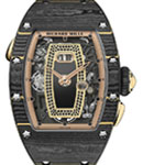 RM037 Automatic in Black Carbon & Rsoe Gold on Black Rubber Strap with Black Gem Set Skeleton Dial