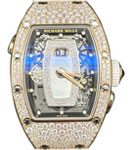 RM037 Automatic in Rsoe Gold with Pave Diamond Case on White Rubber Strap with MOP Diamond Dial
