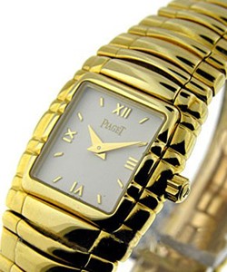 Square Tanagra - Mini Size in Yellow Gold on Yellow Gold Bracelet with White Dial