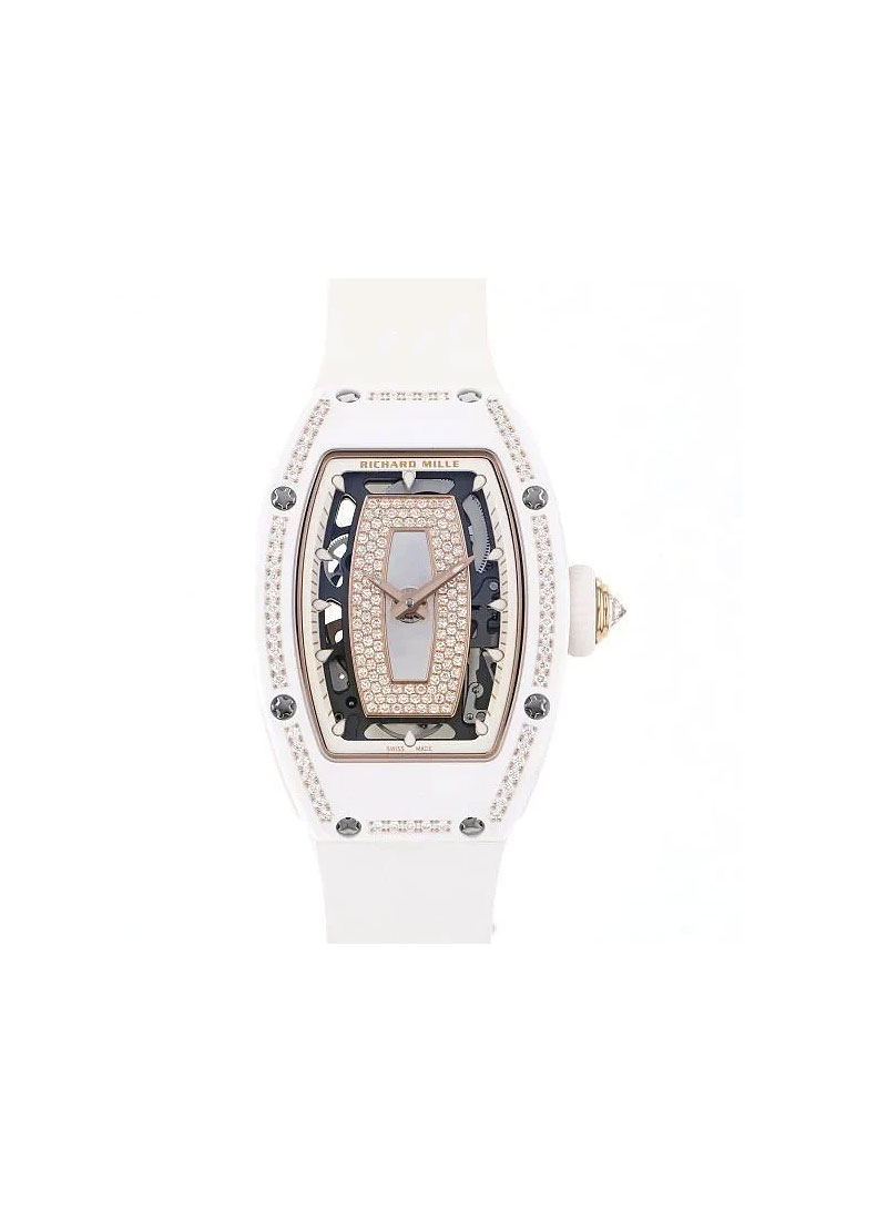 Richard Mille RM 07-01 Automatic in White Ceramic & Rose Gold wih one Row Diamond