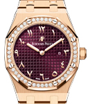 Royal Oak Quartz 33mm in Rose Gold with Diamond Bezel On Rose Gold Bracelet with Purple Arabic Dial