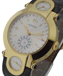 3 Time Zone Calendar in Yellow Gold on Black Crocodile Leather strap with Mother of Pearl Dial