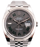 Datejust 41mm in Steel with White Gold Fluted Bezel on Jubilee Bracelet with Wimbledon Dial