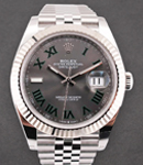 Datejust 41mm in Steel with White Gold Fluted Bezel on Jubilee Bracelet with Wimbledon Dial