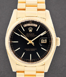 Day-Date 36mm in Yellow Gold with Fluted Bezel on President Bracelet with Black Stick Dial