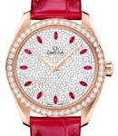 Seamaster Aqua terra 150M Ladies 38mm Automatic in Rose Gold with Diamond Bezel On Red Crocodile Leather Strap with Pave Diamond Dial