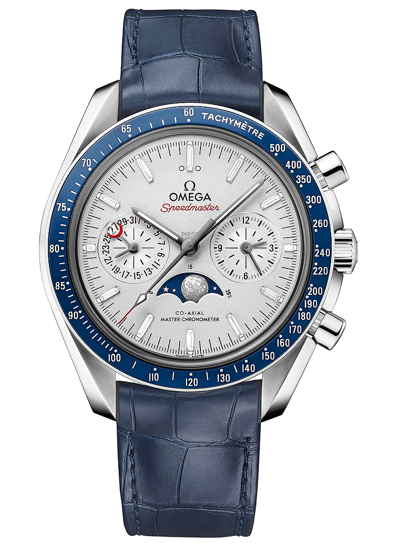 Omega Speedmaster Two Counters Moonphase Chronograph Master 44.25 in Platinum with Blue Bezel
