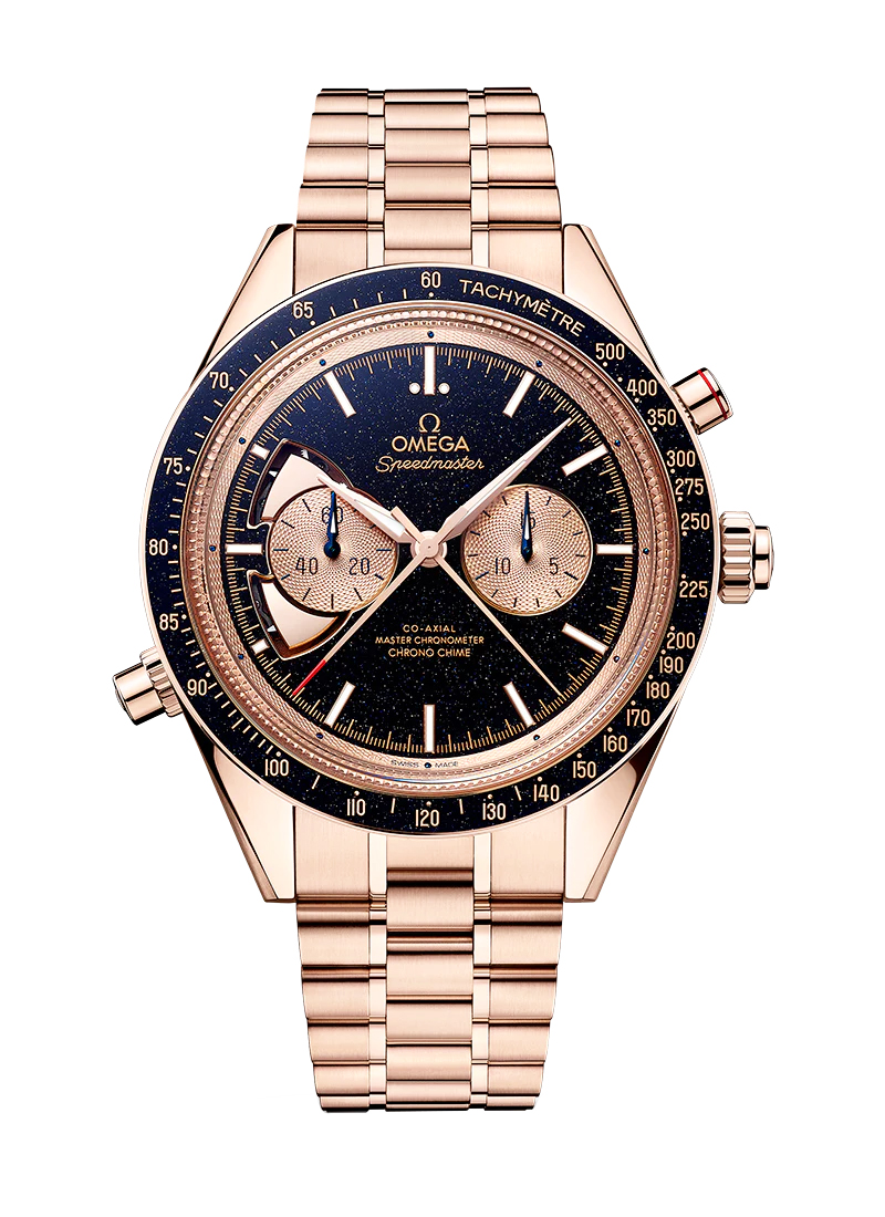 Omega Speedmaster Two Counters Chronograph Master 45mm in Rsoe Gold with Blue Bezel