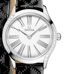 Deville Tresor 26mm in Steel with 2 Curving Rows of Diamond On Black Leather Strap with White Dial