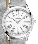 Deville Tresor 26mm in Steel with 2 Curving Rows of Diamond On Grey Calfskin Leather Strap with White Dial