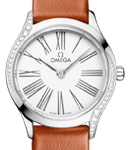 Deville Tresor 26mm in Steel with 2 Curving Rows of Diamond On Brown Calfskin Leather Strap with White Dial