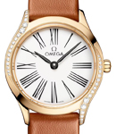 Deville Tresor 26mm in Yellow Gold with 2 Curving Rows of Diamond On Brown Calfskin Leather Strap with White Dial