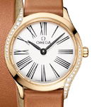 Deville Tresor 26mm in Yellow Gold with 2 Curving Rows of Diamond On Brown Calfskin Leather Strap with White Dial