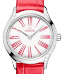 Deville Tresor 26mm in Steel with 2 Curving Rows of Diamond On Red Crocodile Leather Strap with White Dial