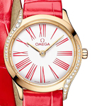Deville Tresor 26mm in Yellow Gold with 2 Curving Rows of Diamond On Red Crocodile Leather Strap with White Dial
