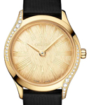 Deville Tresor 26mm in Yellow Gold with 2 Curving Rows of Diamond On Black Calfskin Leather Strap with Yellow Dial