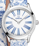 Deville Tresor 26mm in Steel with 2 Curving Rows of Diamond On Fabric Blue Sea Printed Strap with White Dial