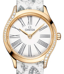 Deville Tresor 26mm in Yellow Gold with 2 Curving Rows of Diamond On Fabric Black Butterfly Printed Strap with White Dial