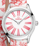 Deville Tresor 26mm in Steel with 2 Curving Rows of Diamond On Red Floral Printed Fabric Strap with White Dial