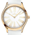 Deville Tresor 36mm in Yellow Gold with 2 Curving Rows of Diamond On White Rubber Strap with White Dial