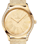 Deville Tresor 36mm in Yellow Gold with 2 Curving Rows of Diamond On Yellow Gold Bracelet with Gold Dial