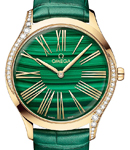 Deville Tresor 36mm in Yellow Gold with 2 Curving Rows of Diamond On Green Crocodile Leather Strap with Green Malachite Dial