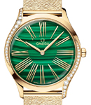 Deville Tresor 36mm in Yellow Gold with 2 Curving Rows of Diamond On Yellow Gold Bracelet with Green Malachite Dial