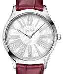Deville Tresor 36mm in White Gold with 2 Curving Rows of Diamond On Burgundy Crocodile Leather Strap with MOP Diamond Dial