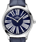 Deville Tresor 36mm in White Gold with 2 Curving Rows of Diamond On Blue Crocodile Leather Strap with Blue Aventurine Dial