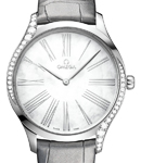 Deville Tresor 39mm in Steel with 2 Curving Rows of Diamond On Grey Crocodile Leather Strap with MOP Dial