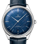 Deville Tresor 40mm in Steel with Diamond Bezel On Blue Crocodile Leather Strap with Blue Dial