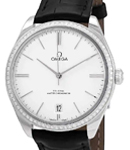Deville Tresor 40mm in Steel with Diamond Bezel On Black Crocodile Leather Strap with Silver Dial