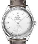 Deville Tresor Small Seconds 40mm in Steel with Diamond Bezel On Grey Crocodile Leather Strap with White Dial