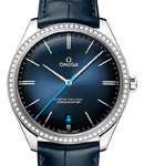 Deville Tresor 40mm in Steel with Diamond Bezel On Blue Crocodile Leather Strap with Blue  Dial