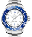 Seamaster Planet Ocean 45.5mm in Steel wtih Blue Bezel on Steel Bracelet with White Dial